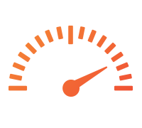 Testing icon which shows a gauge with the needle showing on the higher side